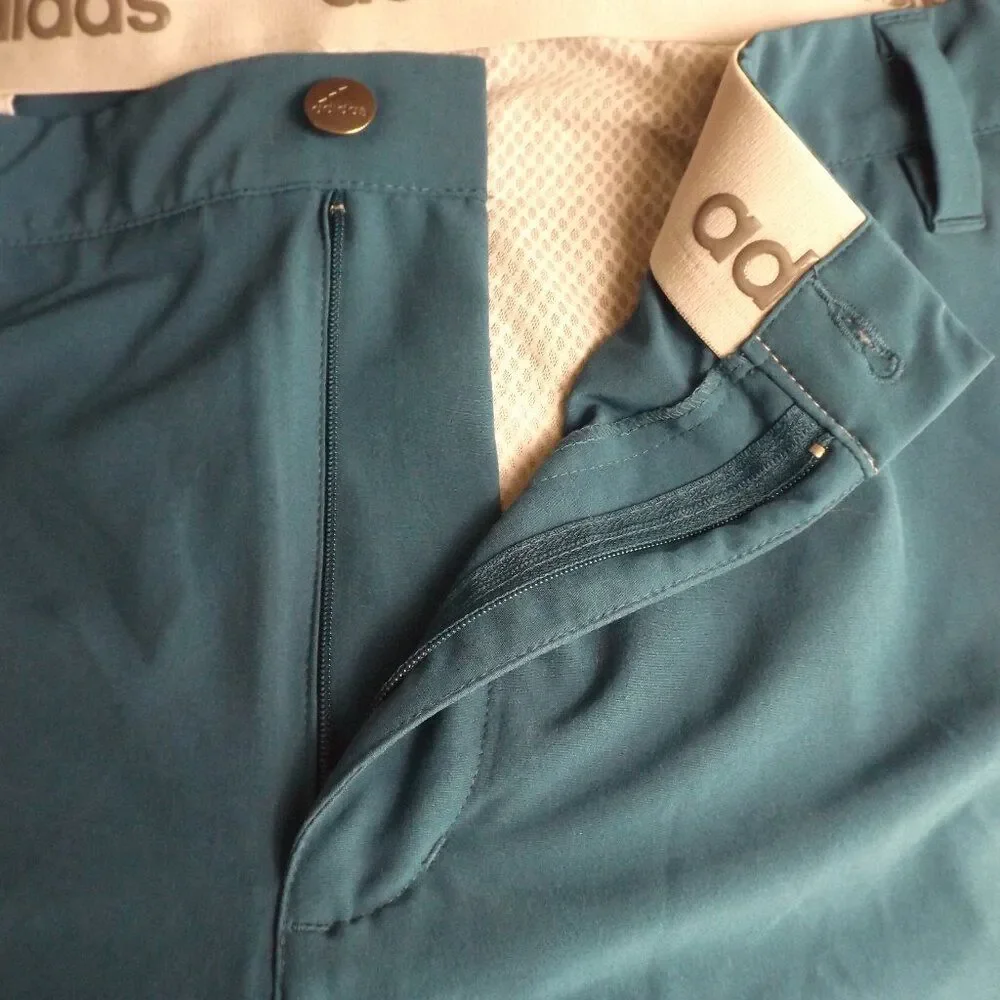 ADIDAS Shorts, 40, Dark Teal, Stretchy, Bermuda, Zipper, 4 Pockets, Blue Green